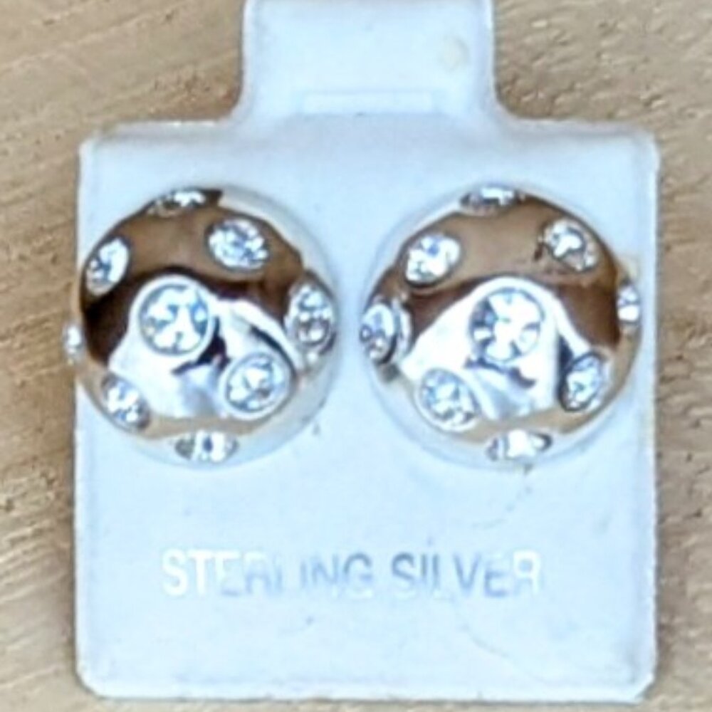.925 SOLID STERLING SILVER CUBIC ZIRCONIA MUSHROOM STUD EARRINGS